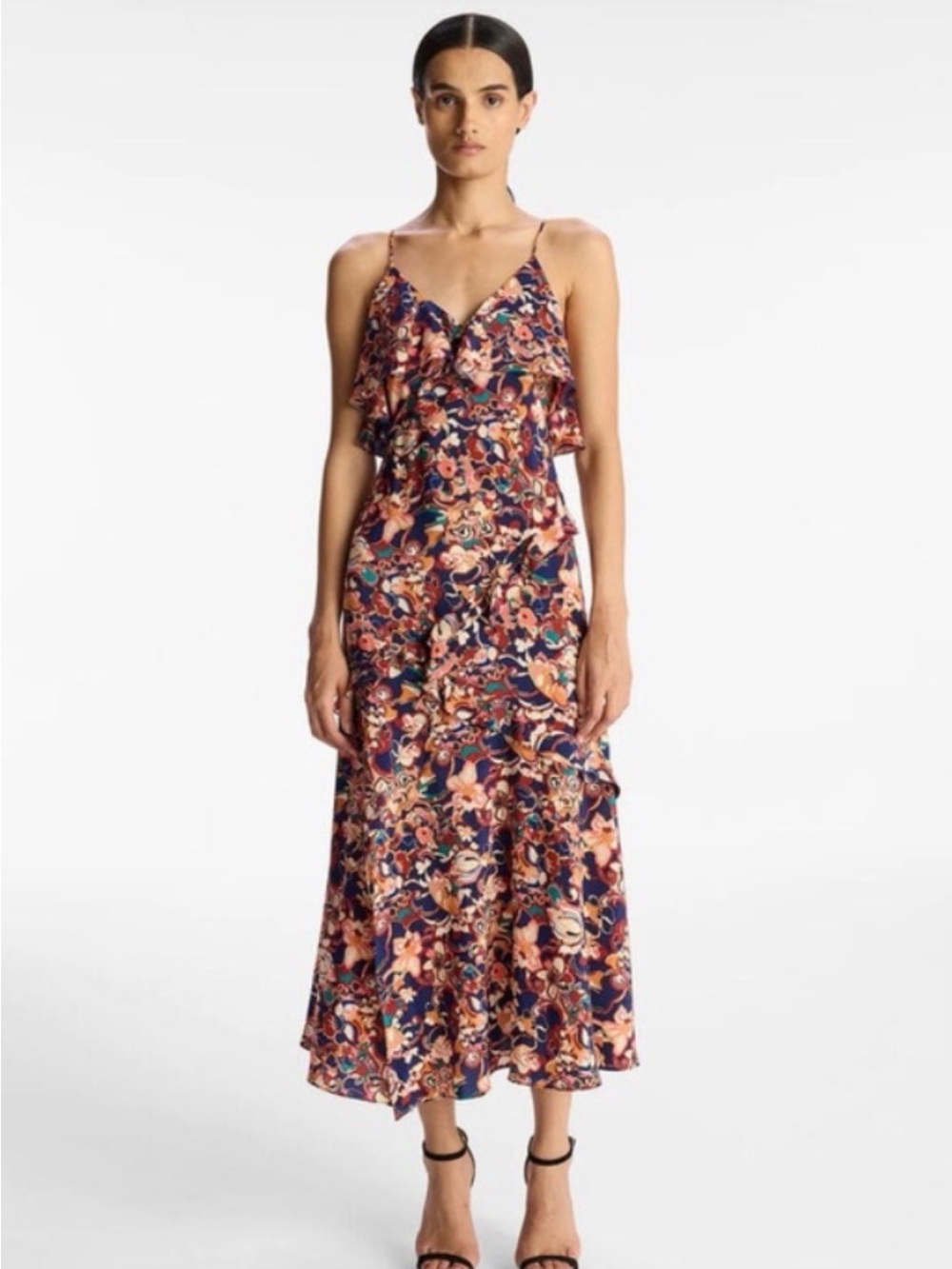 A.L.C. Floral Silk Blend Ruffle Dress